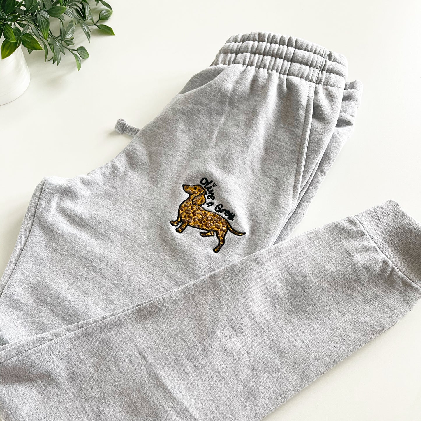 Embroidered Olive n Grey Joggers
