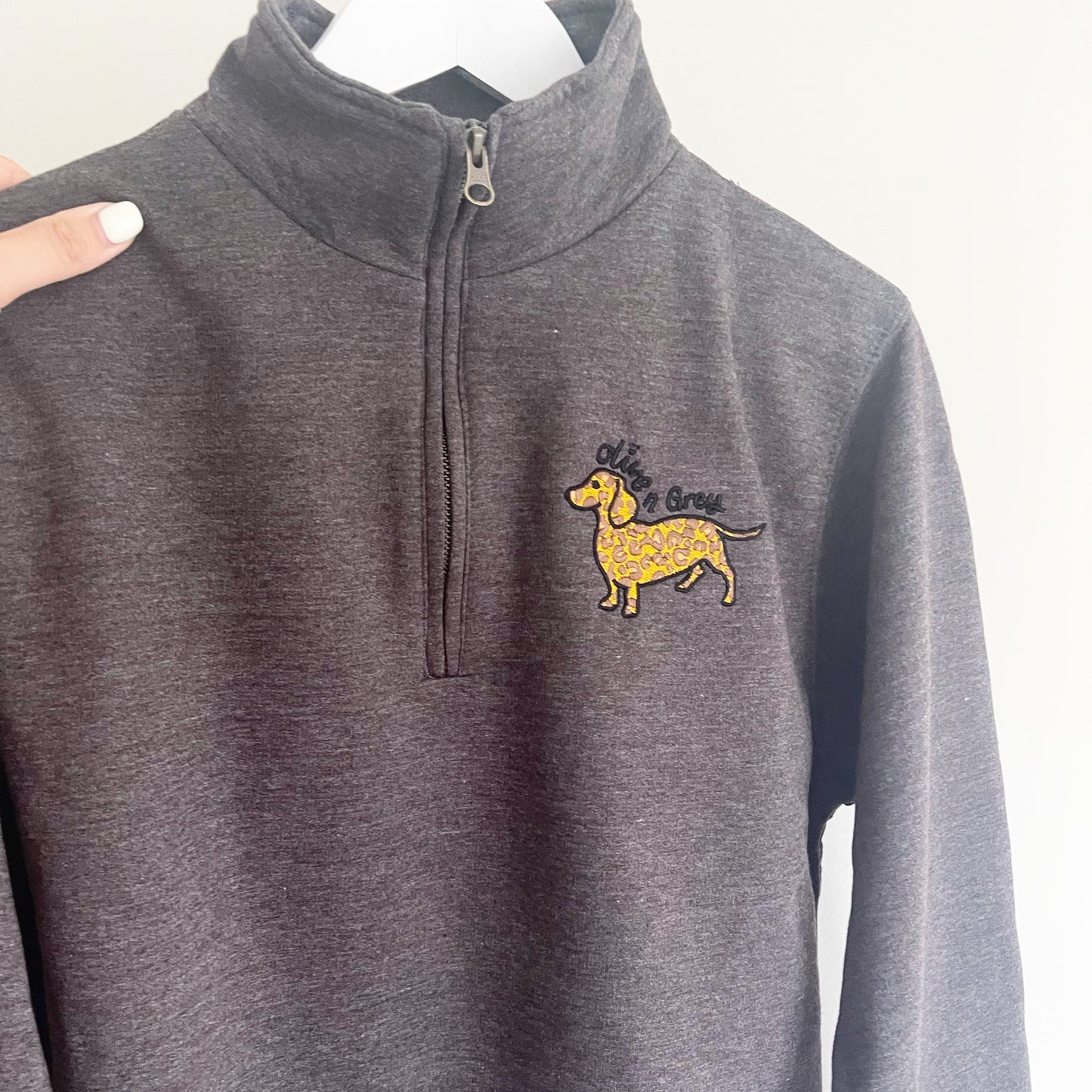 Embroidered Olive n Grey Leopard 1/4 Zip Sweatshirt
