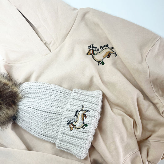 Embroidered Olive n Grey Cropped Oversized Hoodie