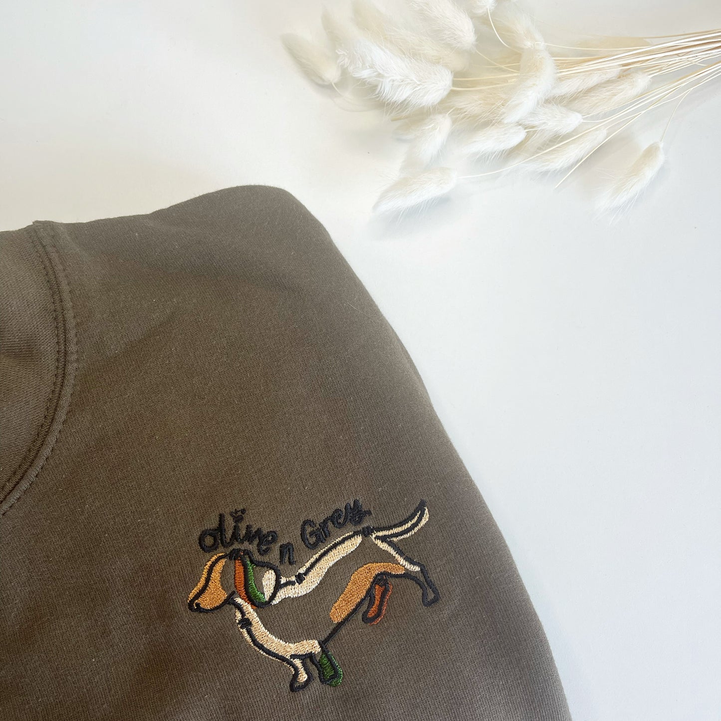 Embroidered Autumn Olive n Grey Sweatshirt