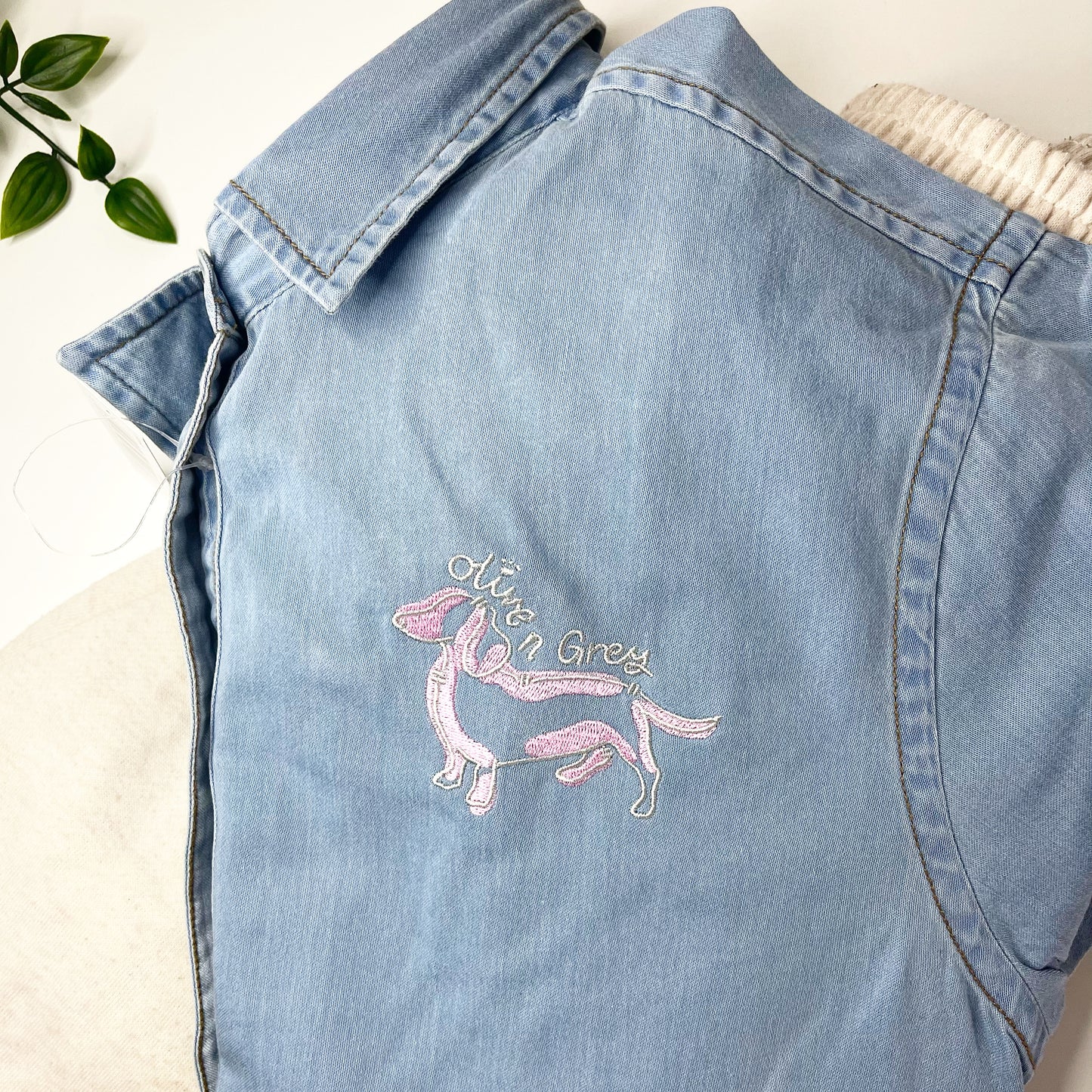 Olive n Grey Pink Denim Shirt