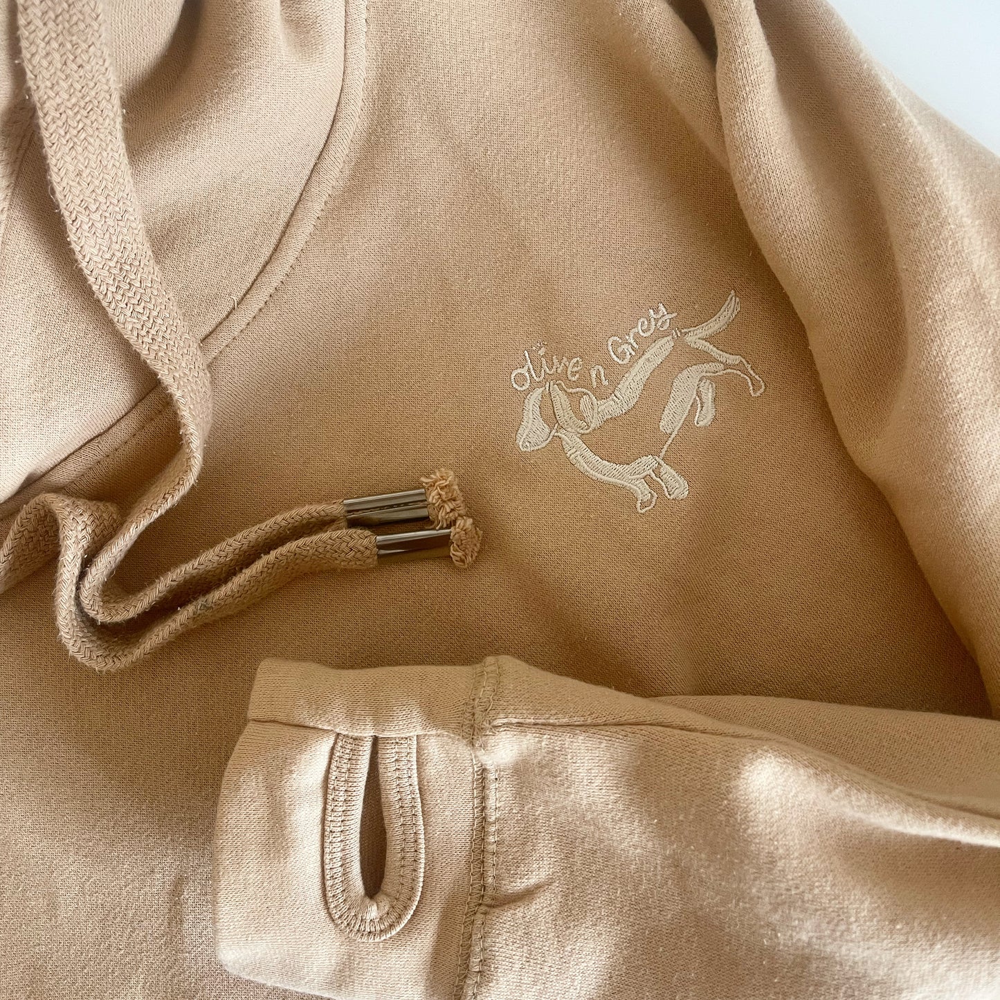 Embroidered Olive n Grey Cream Doggie Cross Neck Hoodie