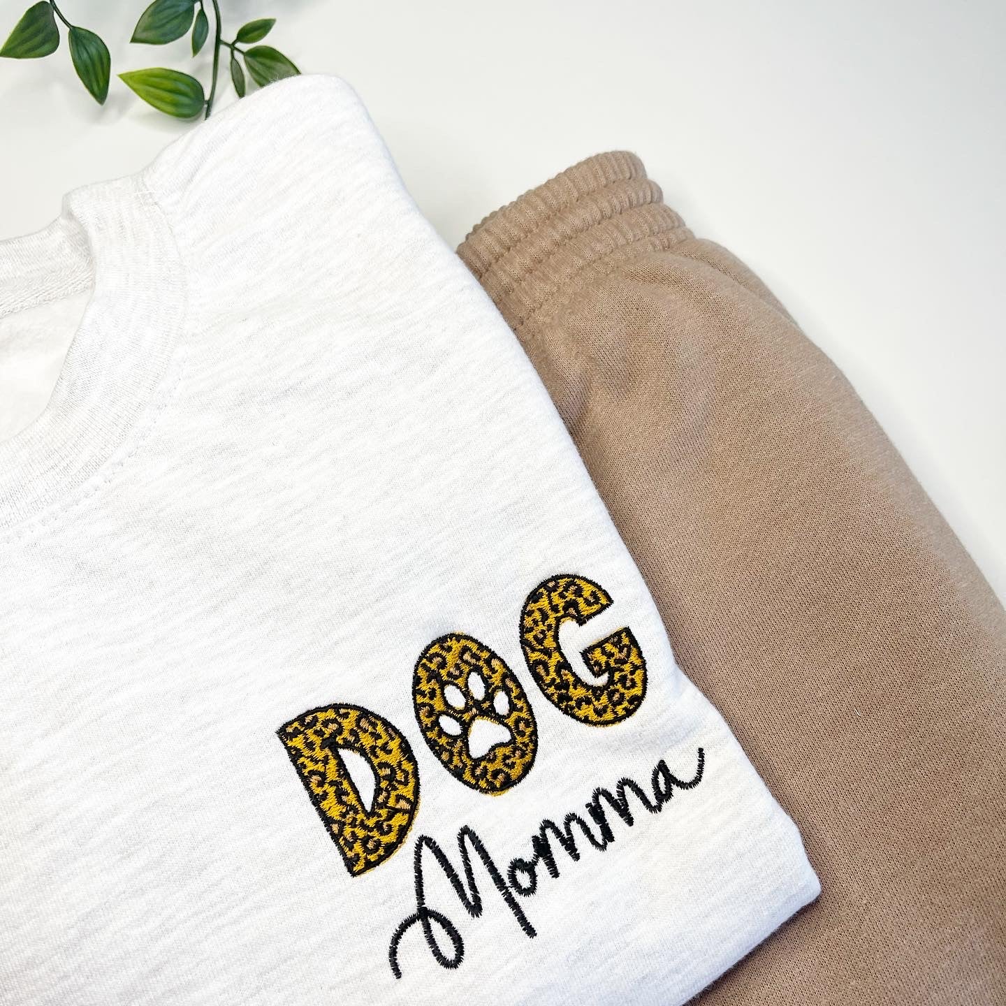 Embroidered Dog Momma Leopard Sweatshirt, Ash Grey - Medium
