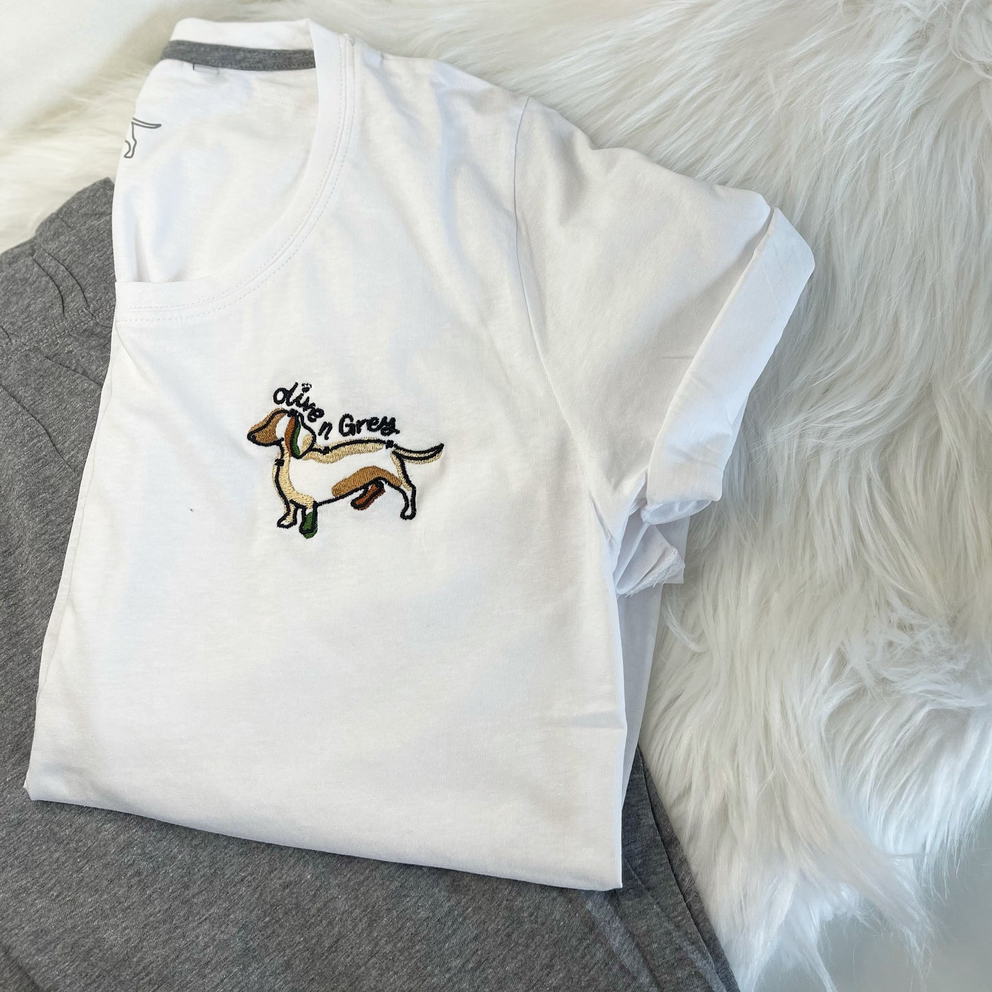 Embroidered Olive n Grey Pyjamas