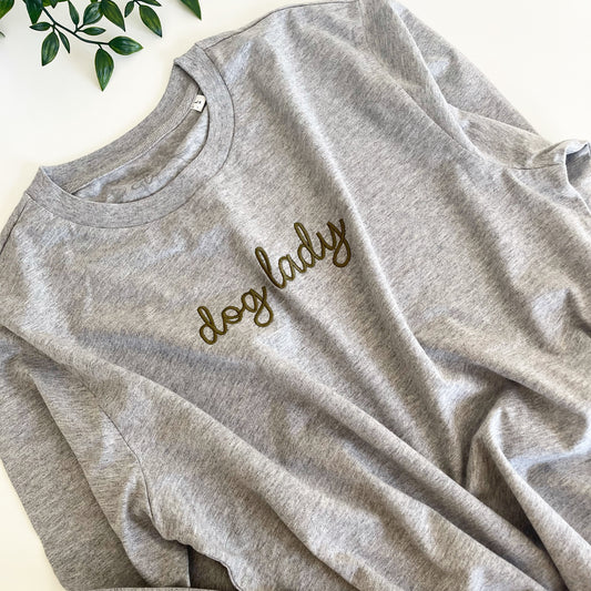 Embroidered Dog Lady Long Sleeve T-Shirt