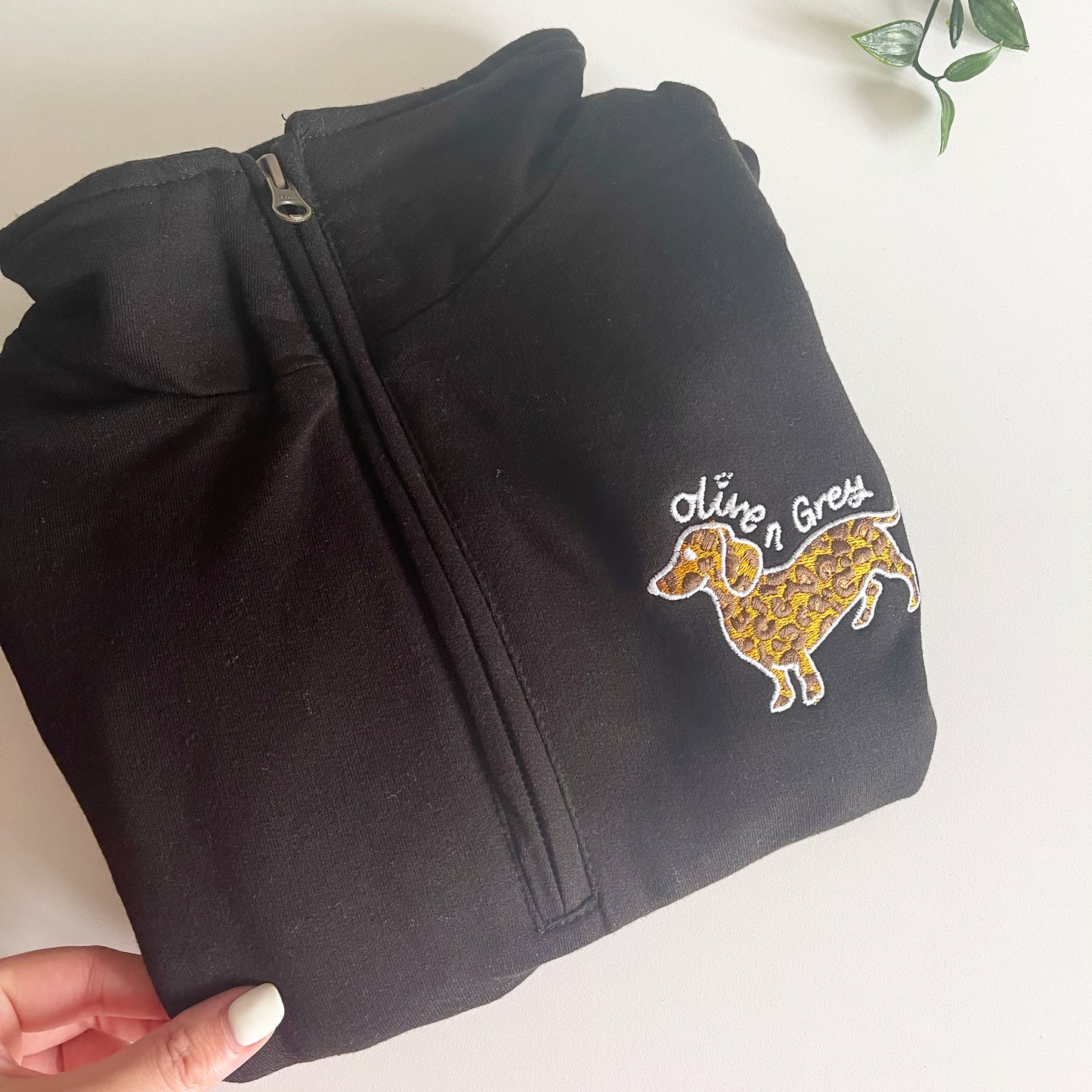 Embroidered Olive n Grey Leopard 1/4 Zip Sweatshirt
