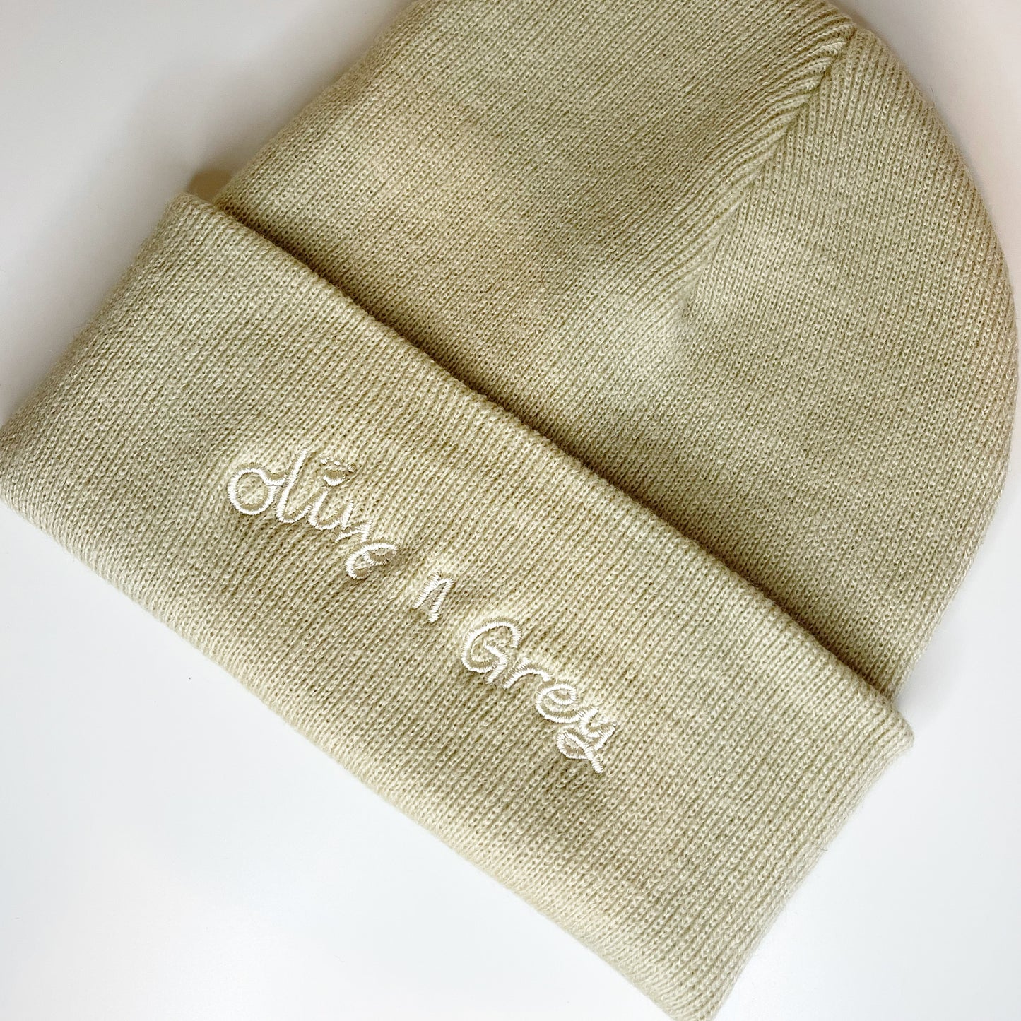 Olive n Grey Embroidered Beanie