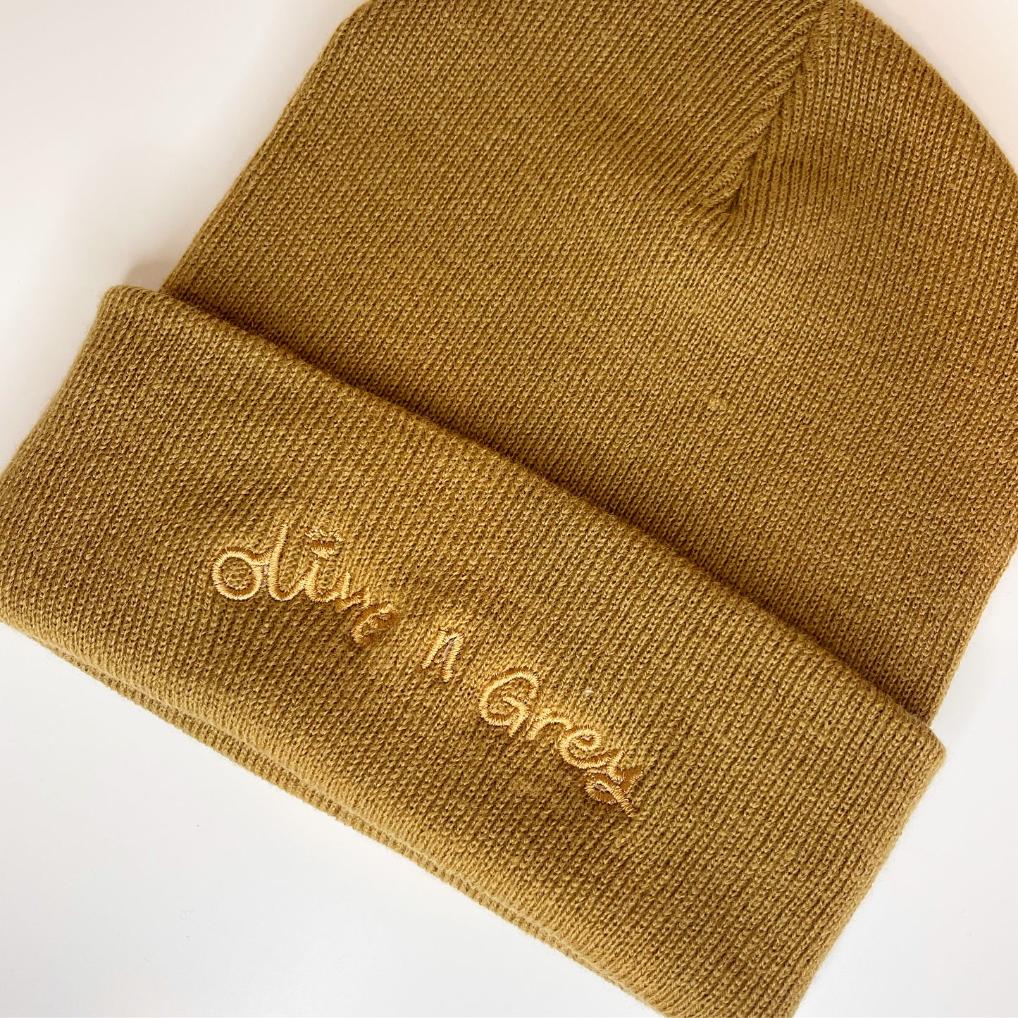 Olive n Grey Embroidered Beanie
