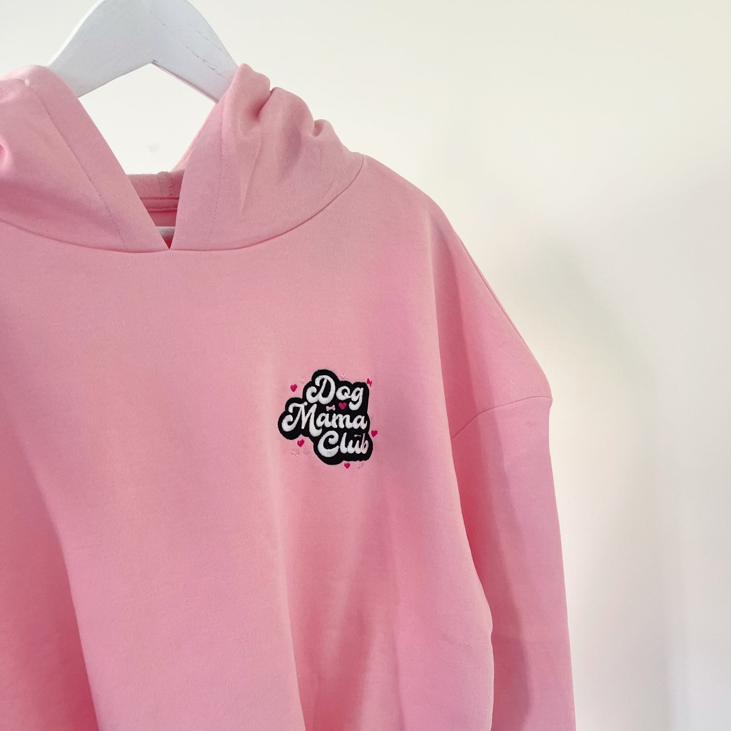 Embroidered Dog Mama Club Cropped Oversized Hoodie
