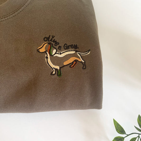 Embroidered Autumn Olive n Grey Sweatshirt