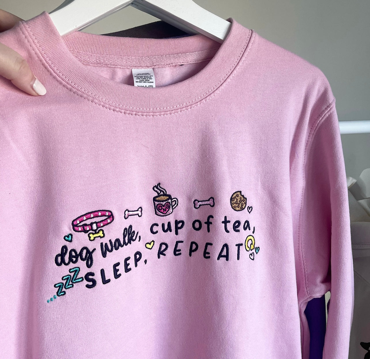 Embroidered Dog Walk Cup of Tea Sweatshirt