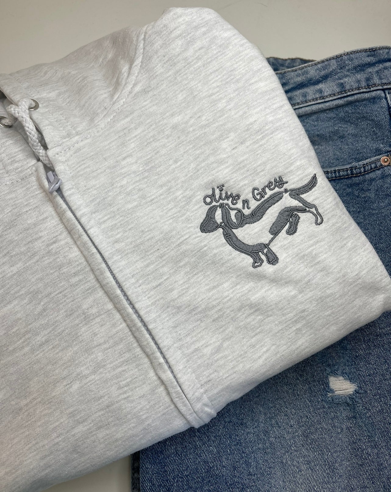 Embroidered Olive n Grey Zipped Hoodie