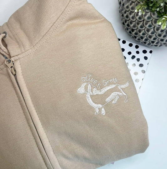 Embroidered Olive n Grey Zipped Hoodie