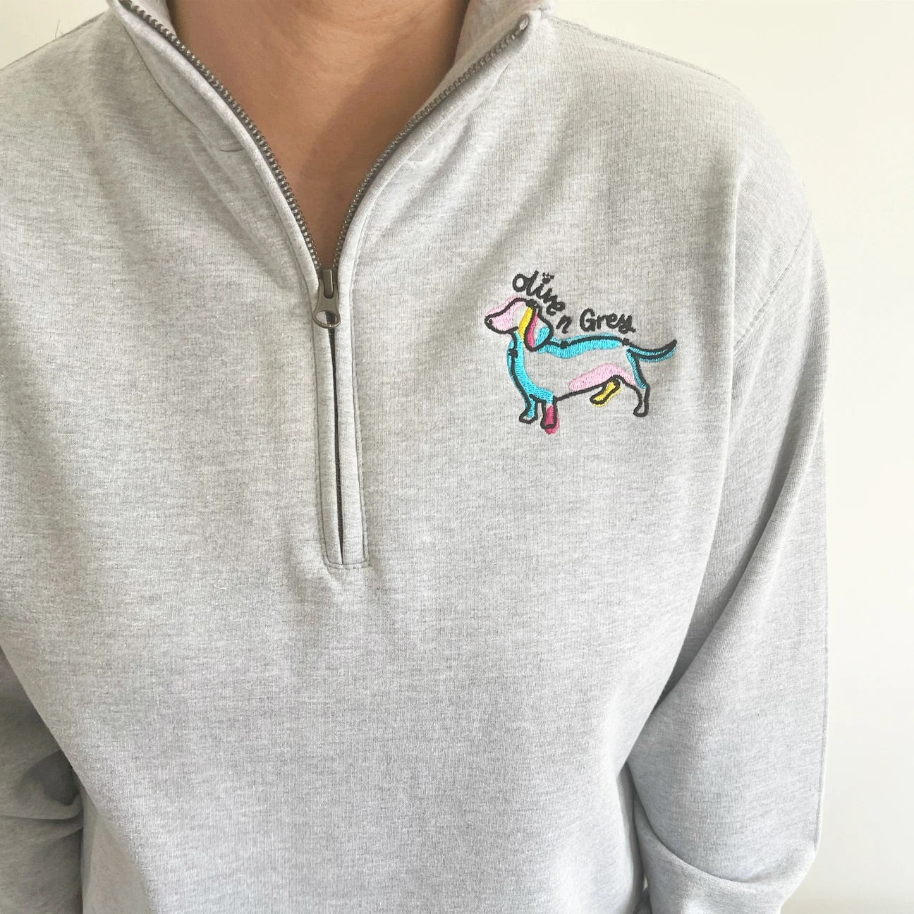 Embroidered Olive n Grey 1/4 Zip Sweatshirt