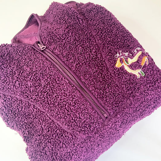 Embroidered Olive n Grey Sherpa Hooded Oversized Fleece