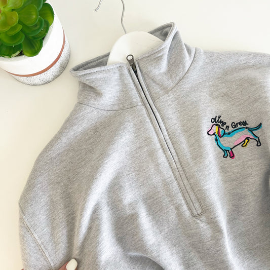 Embroidered Olive n Grey 1/4 Zip Sweatshirt