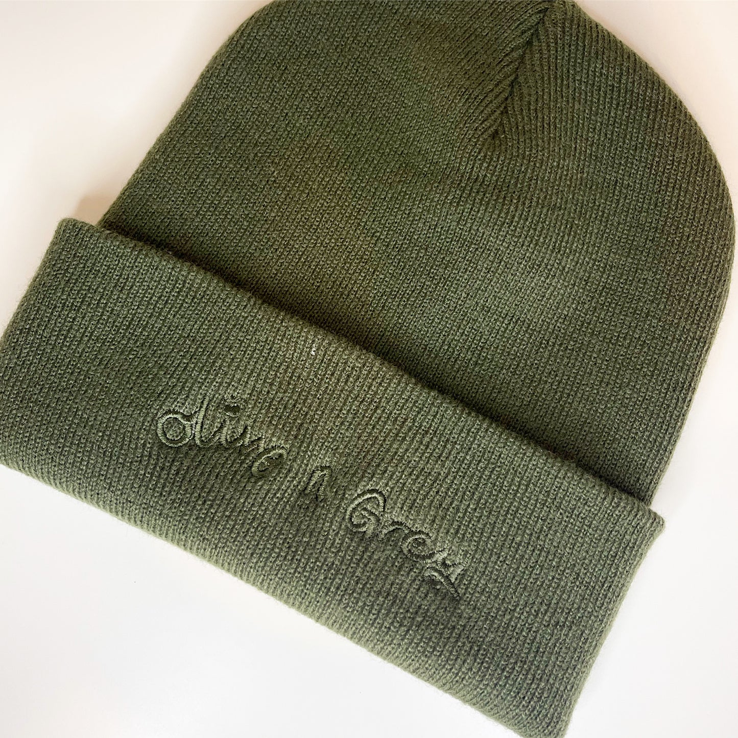 Olive n Grey Embroidered Beanie