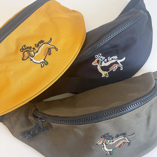 Olive n Grey Embroidered Walkies Bumbag