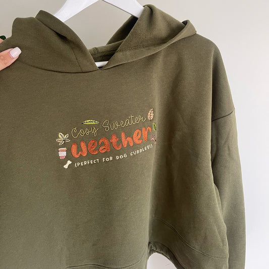 Embroidered Cosy Sweater Weather Cropped Oversized Hoodie