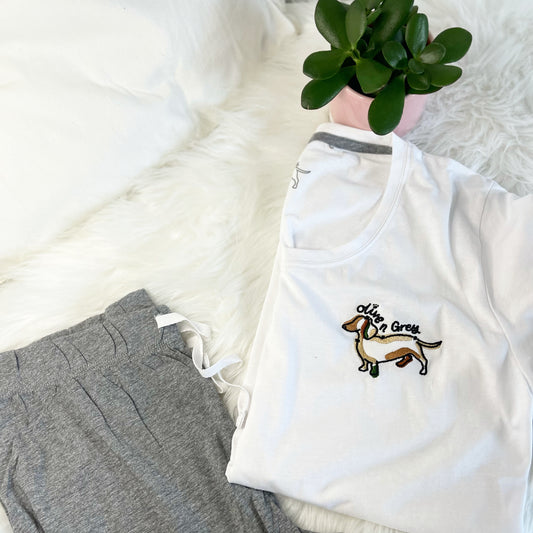 Embroidered Olive n Grey Pyjamas