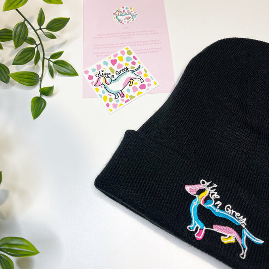 Embroidered Olive n Grey Beanie