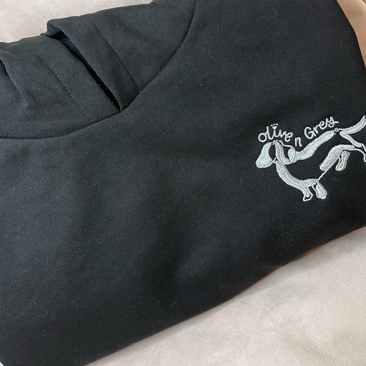 Embroidered Olive n Grey Cropped Oversized Hoodie