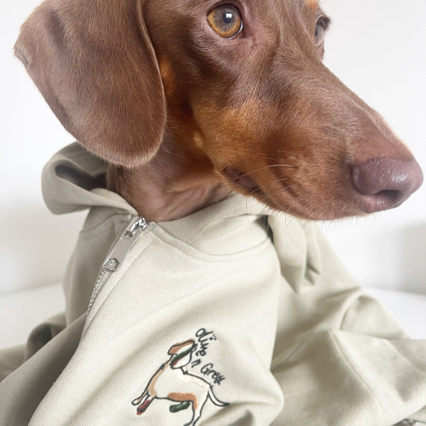 Embroidered Olive n Grey 1/4 Zip Cropped Hoodie