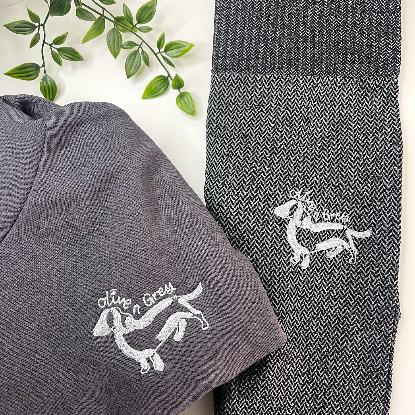 Embroidered Olive n Grey Cropped Oversized Hoodie