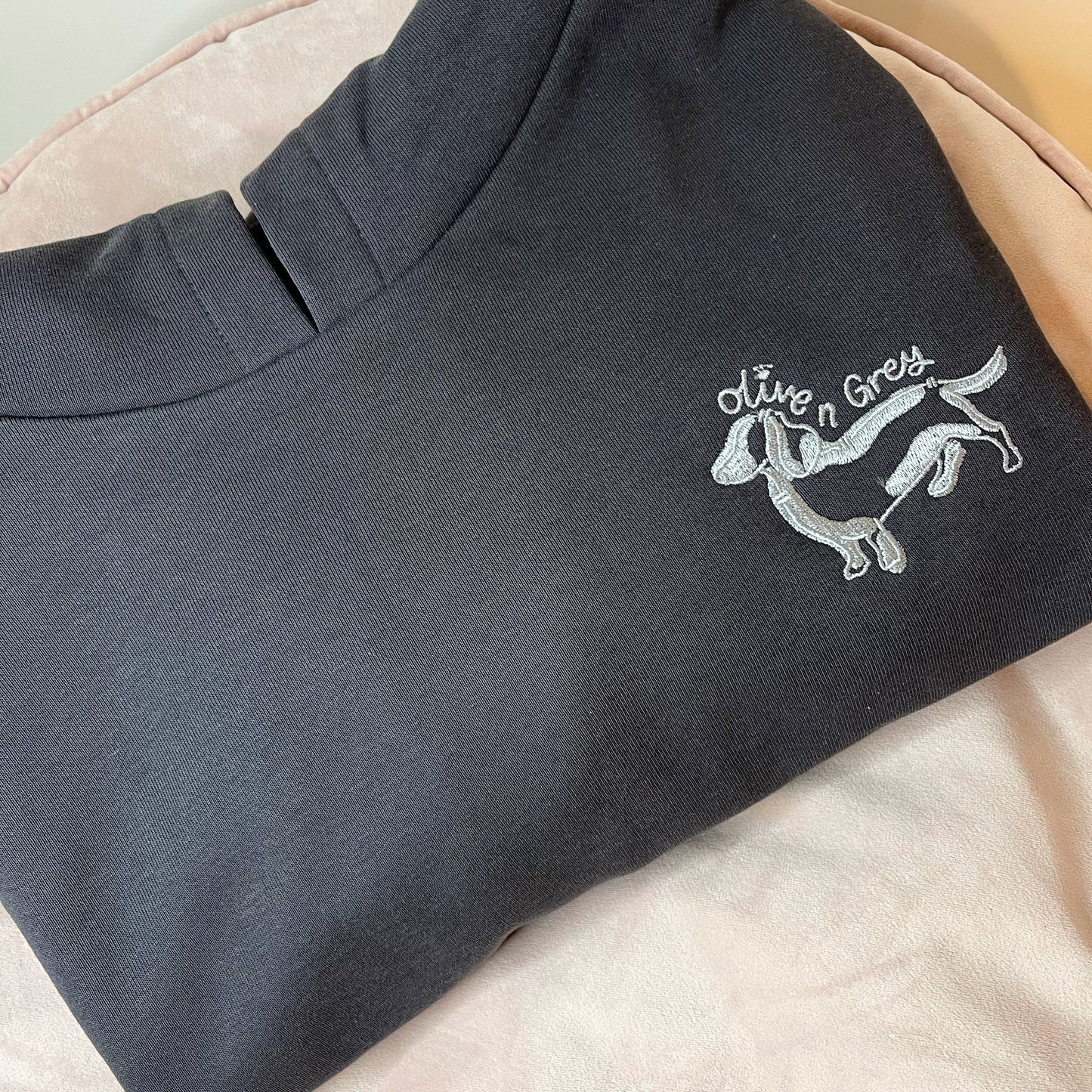 Embroidered Olive n Grey Cropped Oversized Hoodie