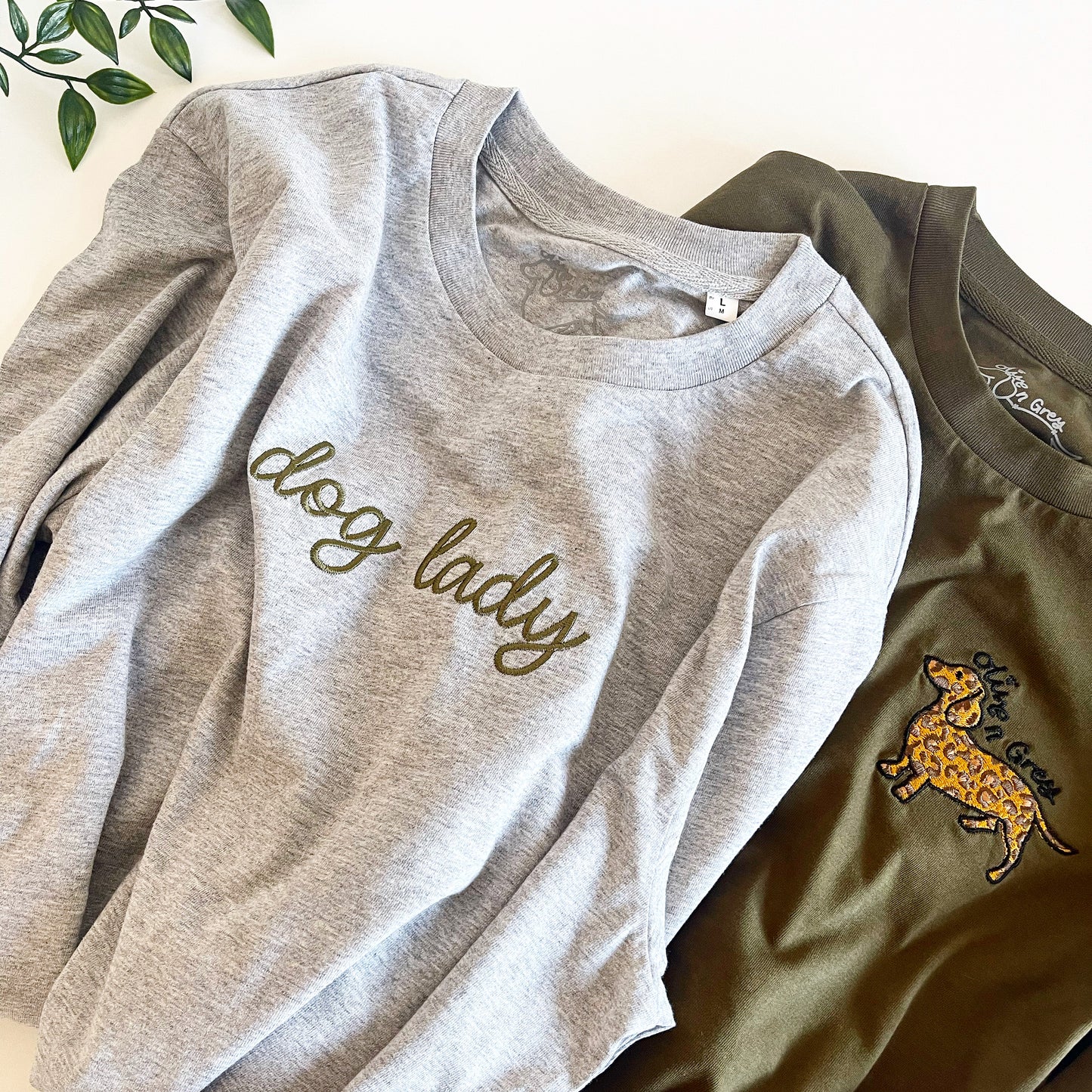 Embroidered Dog Lady Long Sleeve T-Shirt