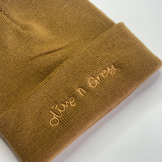 Olive n Grey Caramel Beanie