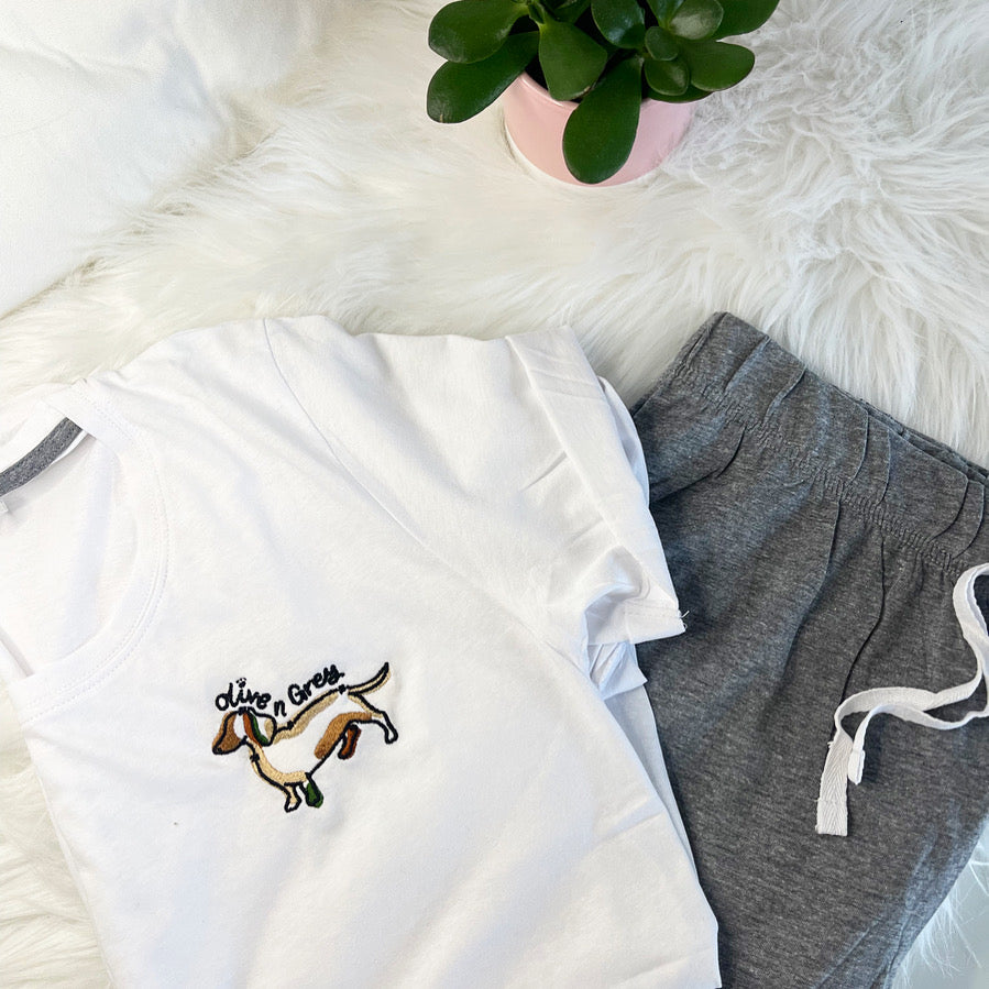 Embroidered Olive n Grey Pyjamas