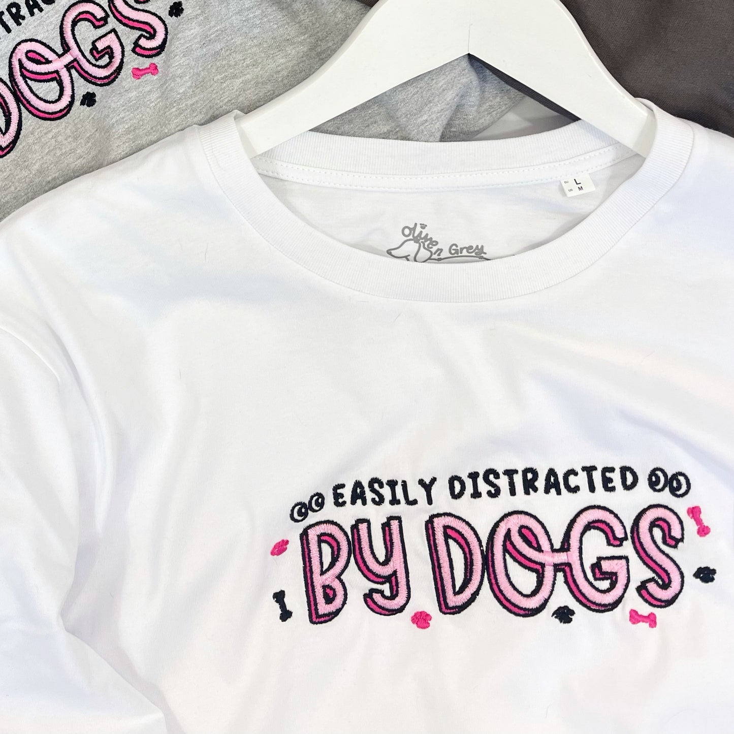 Embroidered Easily Distracted by Dogs T-Shirt
