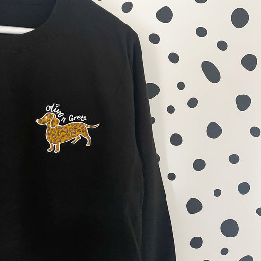 Embroidered Olive n Grey Leopard Sweatshirt