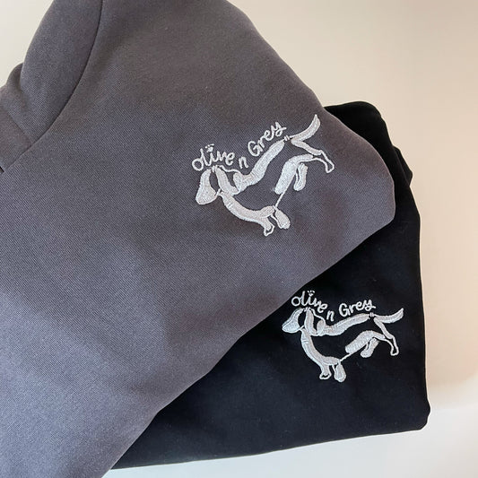Embroidered Olive n Grey Cropped Oversized Hoodie