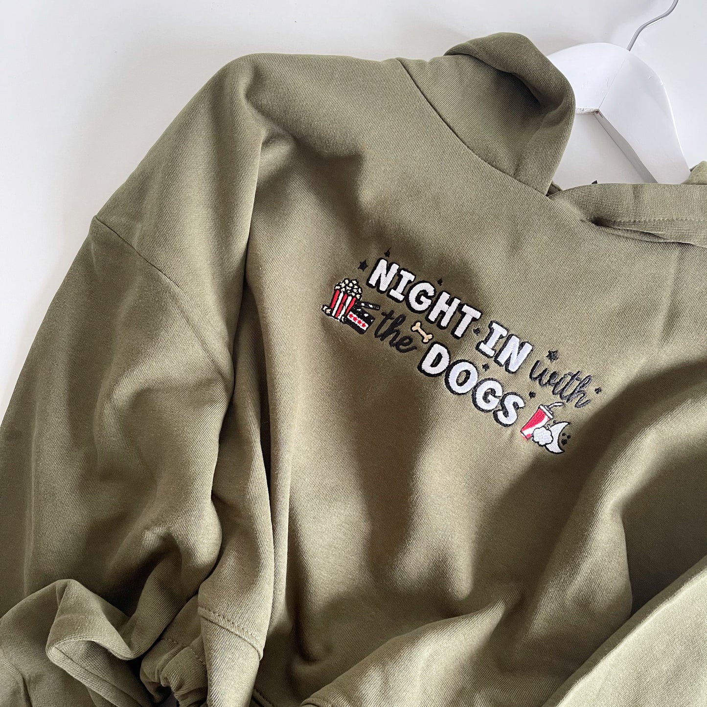Embroidered Night in with the Dogs Cropped Oversized Hoodie