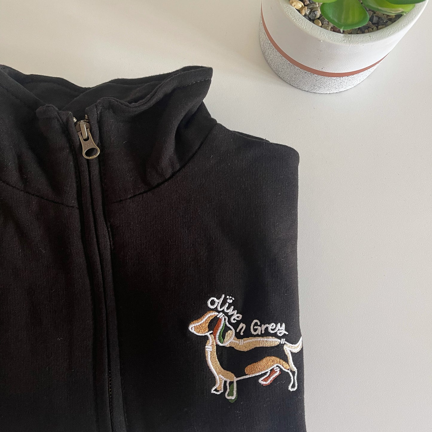Embroidered Olive n Grey 1/4 Zip Sweater