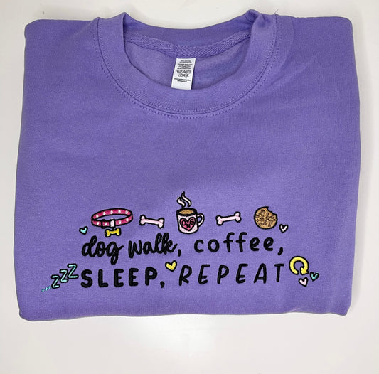 Embroidered Dog Walk Coffee Sweatshirt
