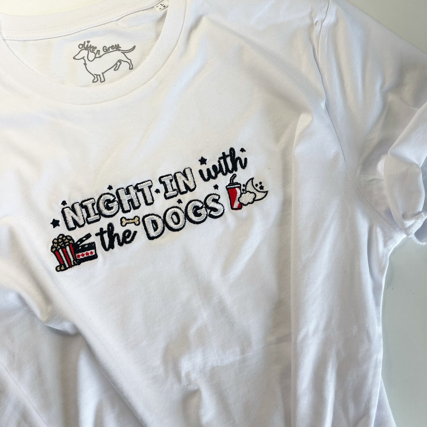 Embroidered Night in with the Dogs, T-Shirt