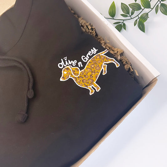 Embroidered Olive n Grey Leopard Cropped Hoodie