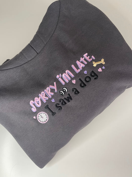 Cropped Oversized Sorry I’m Late I Saw A Dog, Charcoal - XSmall