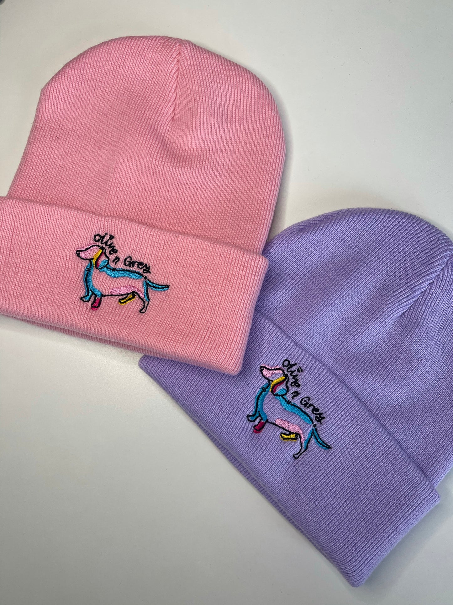 Embroidered Olive n Grey Beanie