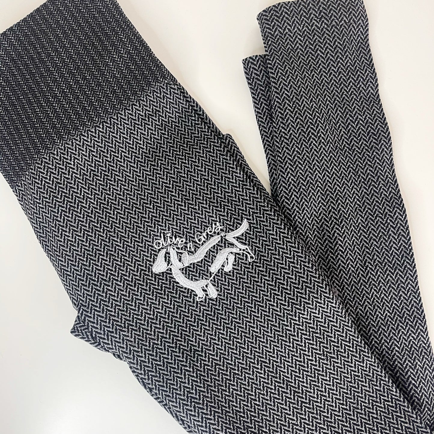 Embroidered Knitted Olive n Grey Performance Leggings
