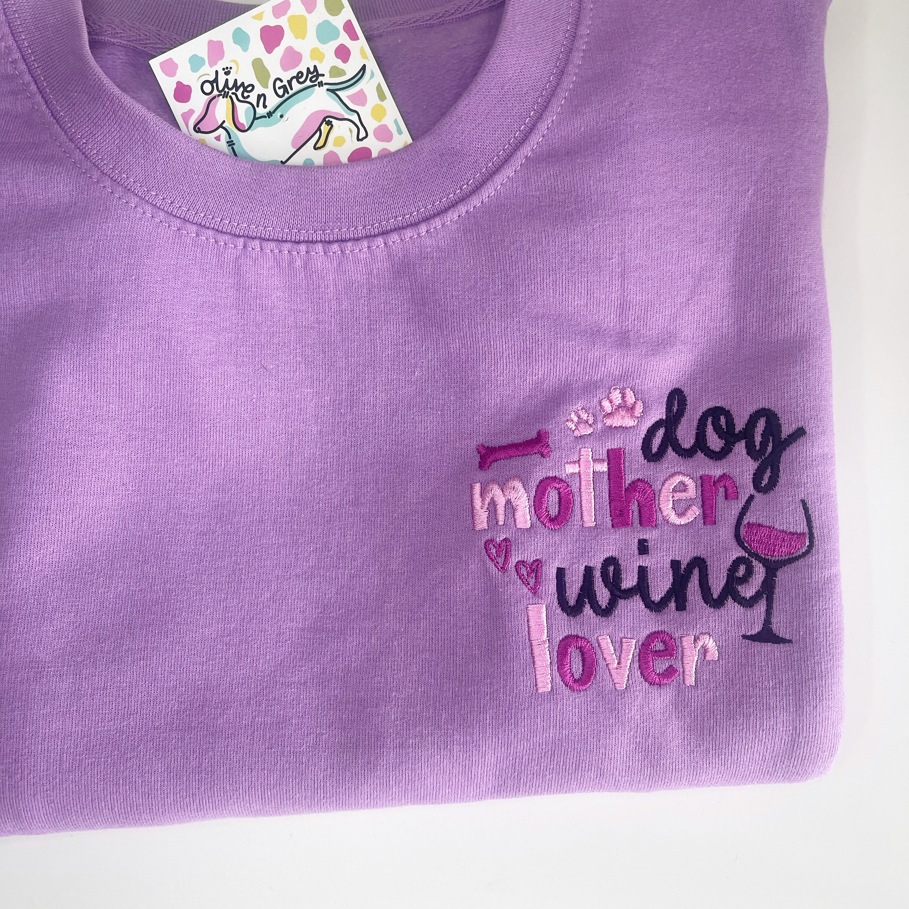 Embroidered Dog Mother Wine Lover Sweatshirt