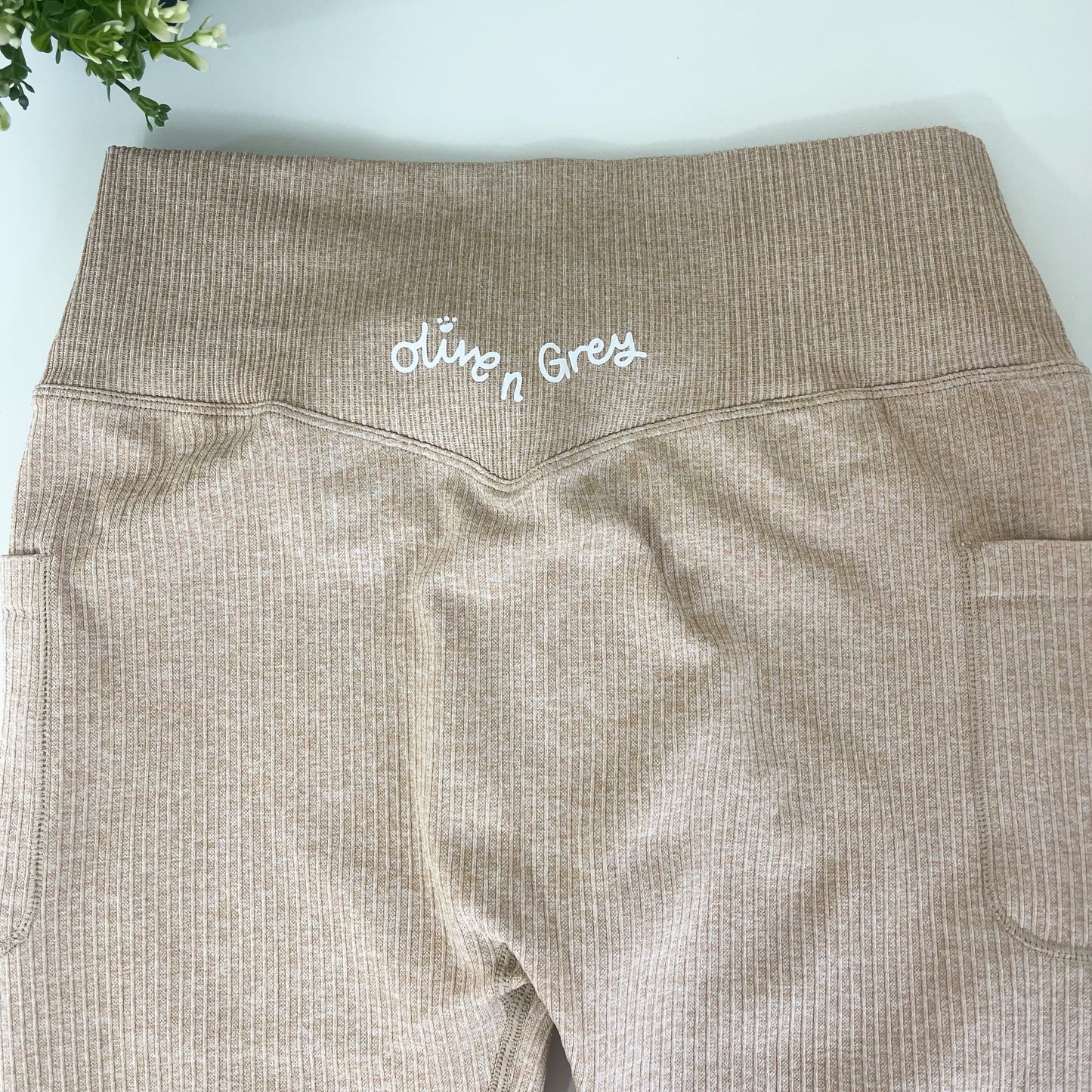 Olive n Grey Ribbed Leggings